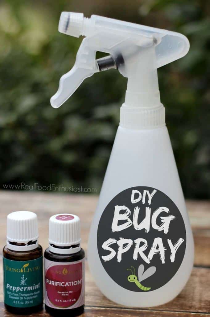 DIY bug spray in a large spray bottle, and 2 smaller ones